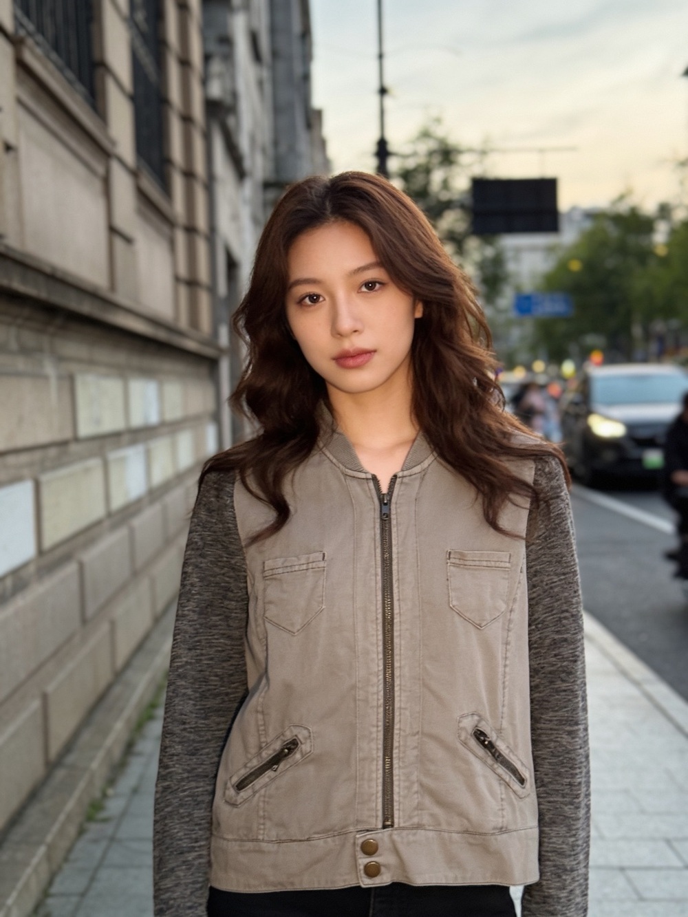 Others Follow Grunge Utility Bodice Jacket with Gray Hethered Knit Sleeves